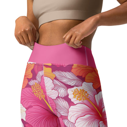 Yoga Leggings - Pink Hibiscus