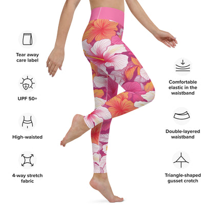 Yoga Leggings - Pink Hibiscus